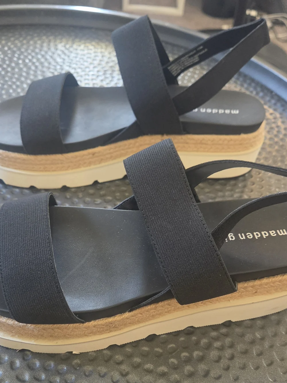 NWOT Madden Girl Black Elastic Strap Platform Sandals
